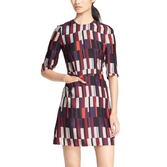 RAG & BONE Bus Seat Anne Dress sz 4 Women's Silk Geo Print Shift Business Casual - Picture 6 of 13